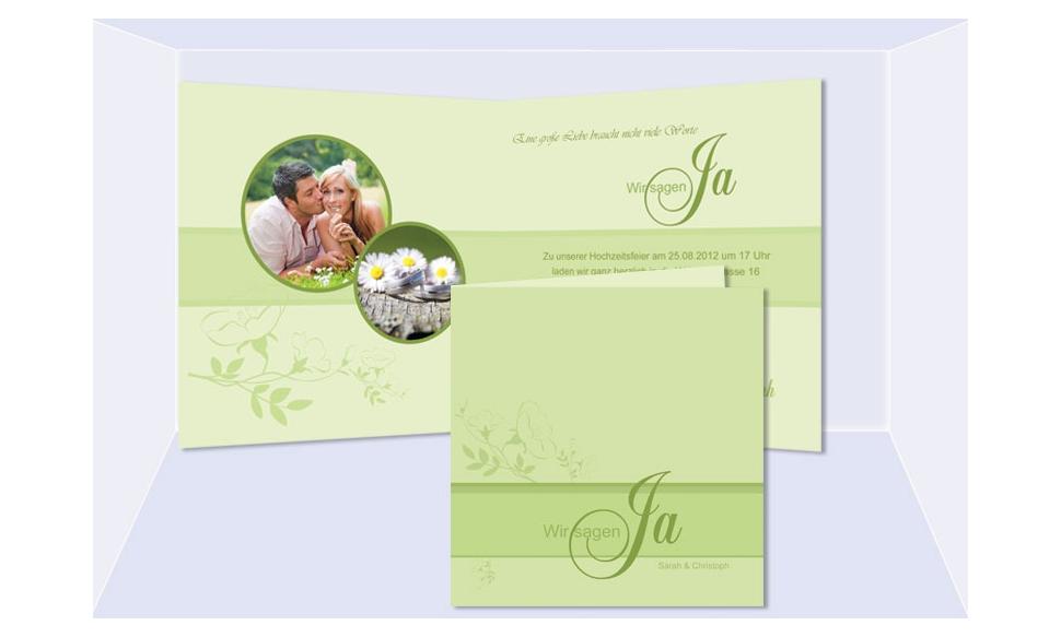 Einladungskarte Hochzeit, Klappkarte Quadrat, grün 