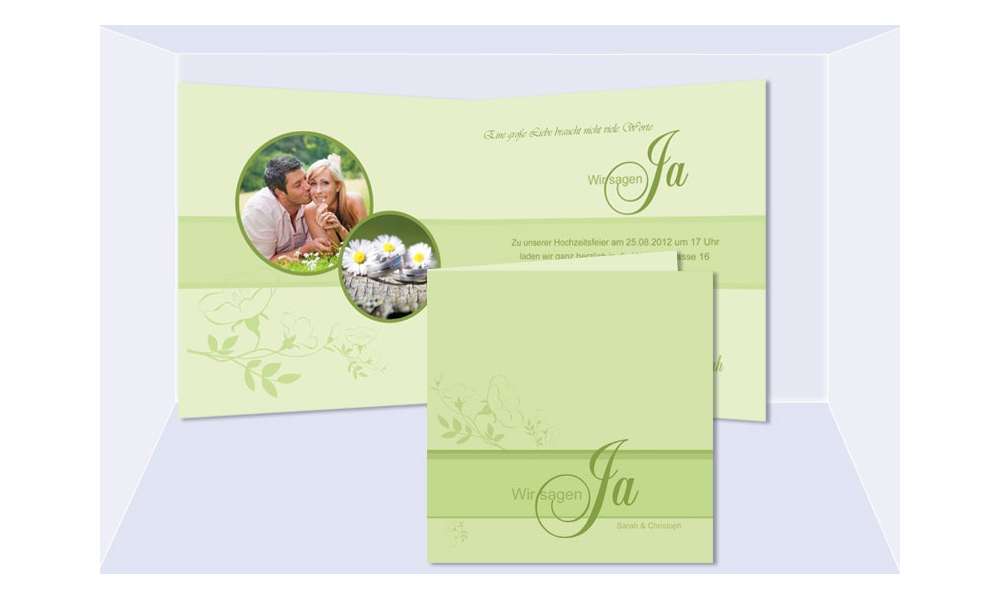Einladungskarte Hochzeit, Klappkarte Quadrat, grün Einladungskarte Hochzeit, Klappkarte Quadrat, grün