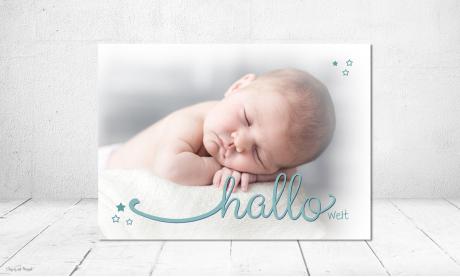 Dankeskarten Geburt hellblau mit Foto