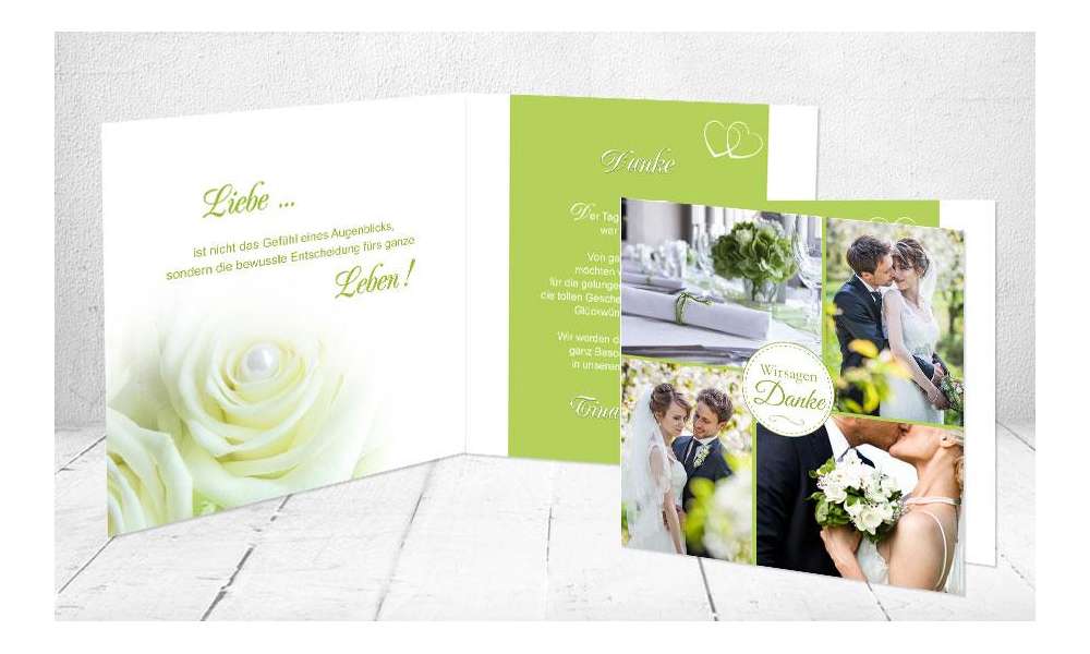 Dankeskarten Hochzeit Klappkarte hellgrün