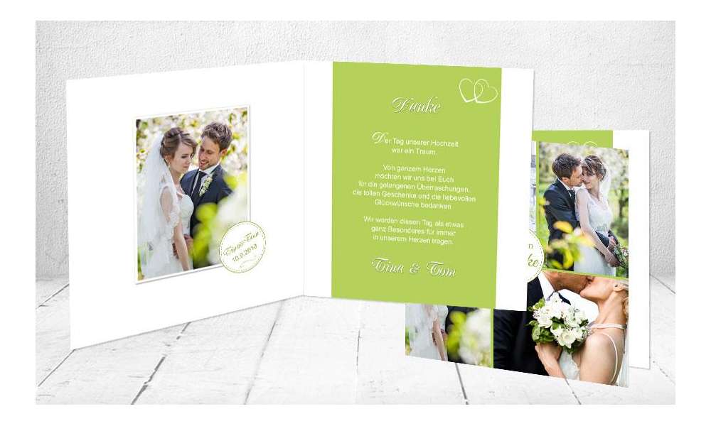 Dankeskarten Hochzeit Klappkarte hellgrün