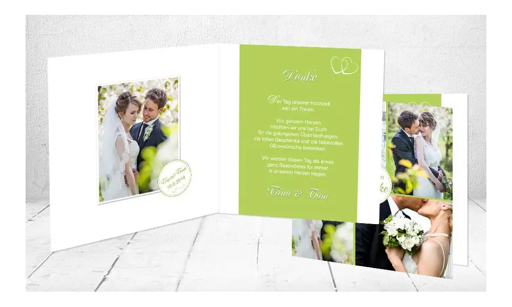 Dankeskarten Hochzeit Klappkarte hellgrün