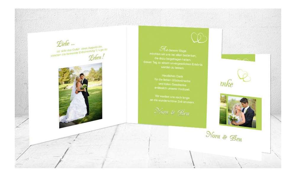 Dankeskarten Hochzeit Klappkarte hellgrün