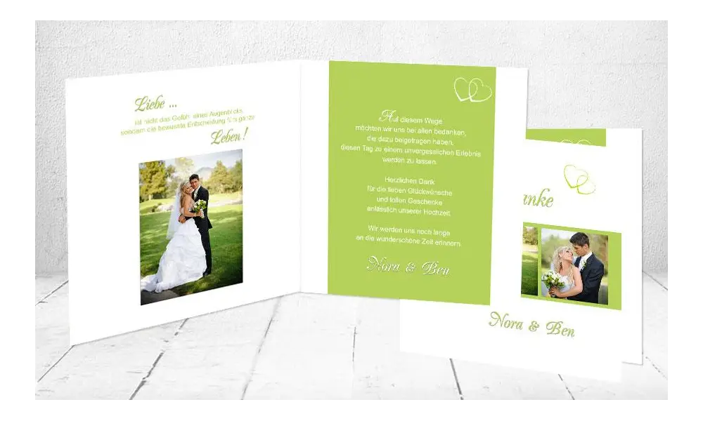 Dankeskarten Hochzeit Klappkarte hellgrün