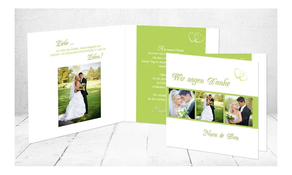 Dankeskarten Hochzeit Klappkarte hellgrün