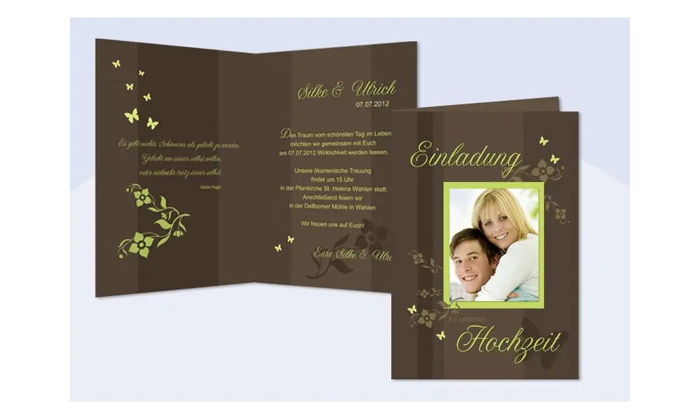 Einladungskarte Hochzeit, Klappkarte A6, creme