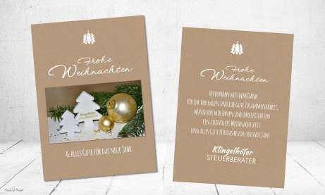 Weihnachtskarte geschäftlich mit Foto und Logo, moderner Kraftpapier Look