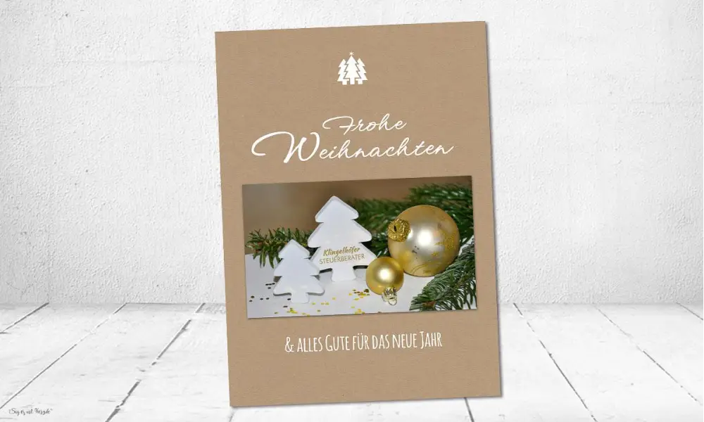 Weihnachtskarte geschäftlich mit Foto und Logo, moderner Kraftpapier Look