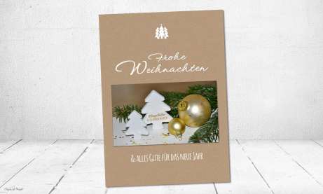 Weihnachtskarte geschäftlich mit Foto und Logo, moderner Kraftpapier Look