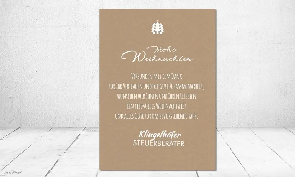 Weihnachtskarte geschäftlich mit Foto und Logo, moderner Kraftpapier Look