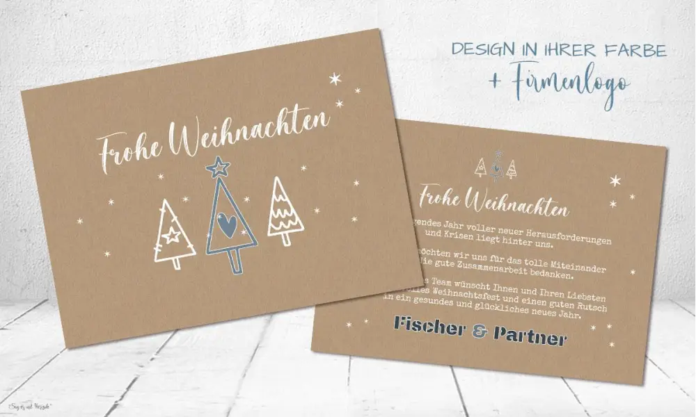 Weihnachtskarten geschäftlich mit Logo Postkarte nachhaltig Kraftpapier Umwelt naturell