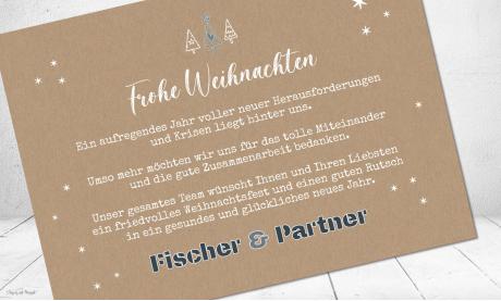 Weihnachtskarten geschäftlich mit Logo Postkarte nachhaltig Kraftpapier Umwelt naturell