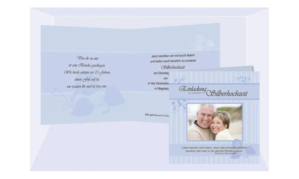 Einladungskarte Hochzeit, Silberhochzeit, Klappkarte Quadrat, hellblau