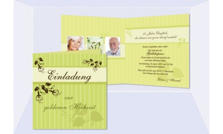 Einladungskarte Hochzeit, Silberhochzeit, Goldene Hochzeit, Klappkarte Quadrat, grün
