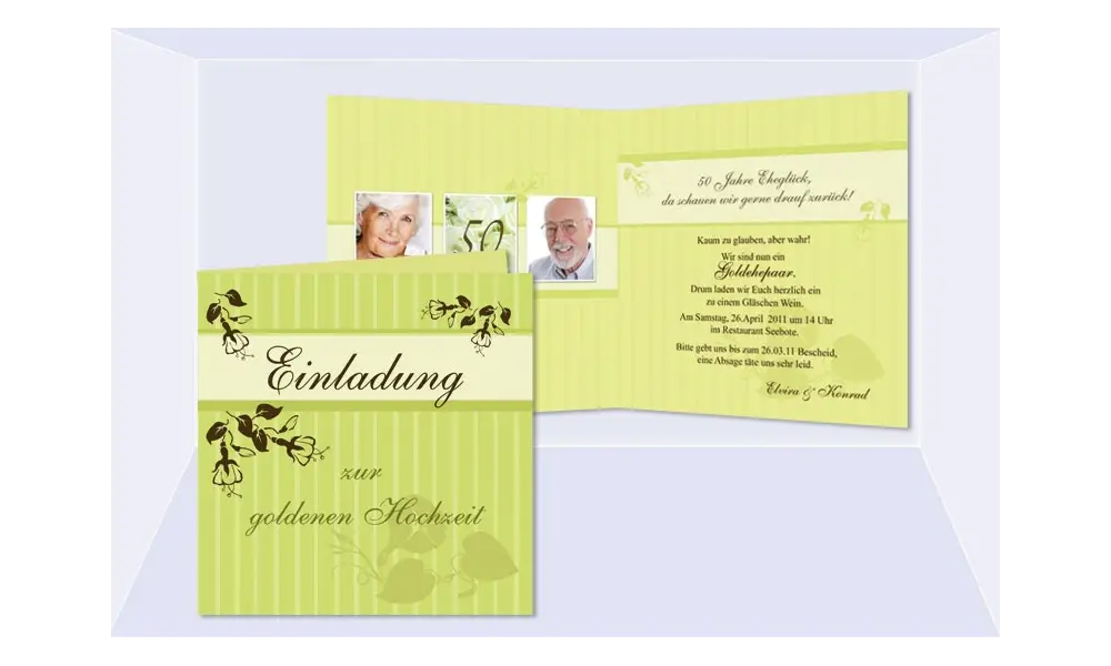 Einladungskarte Hochzeit, Silberhochzeit, Goldene Hochzeit, Klappkarte Quadrat, grün