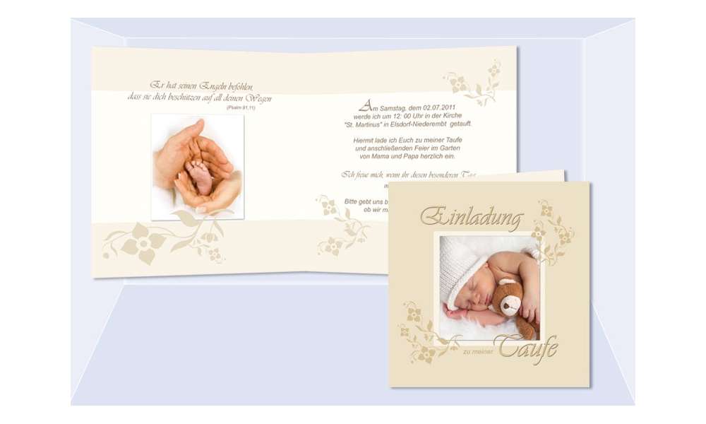 Einladung Taufe, Taufeinladung, Klappkarte 12,5x12,5 cm, beige creme Einladung Taufe, Taufeinladung, Klappkarte 12,5x12,5 cm, beige creme