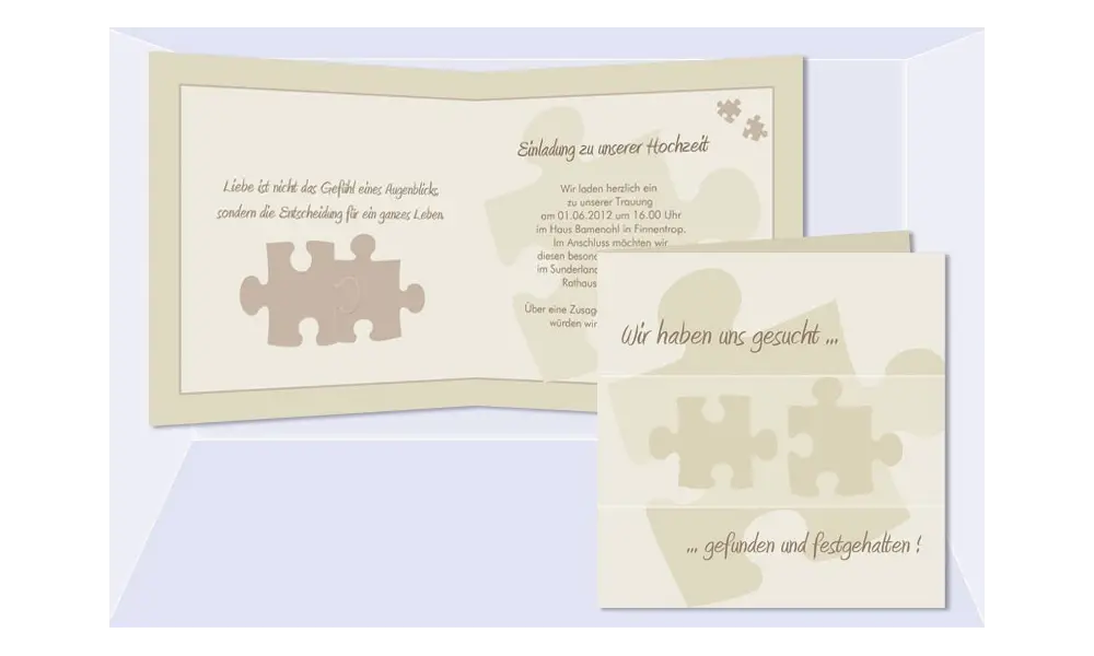 Einladung Hochzeit "Puzzle", Klappkarte Quadrat, grün