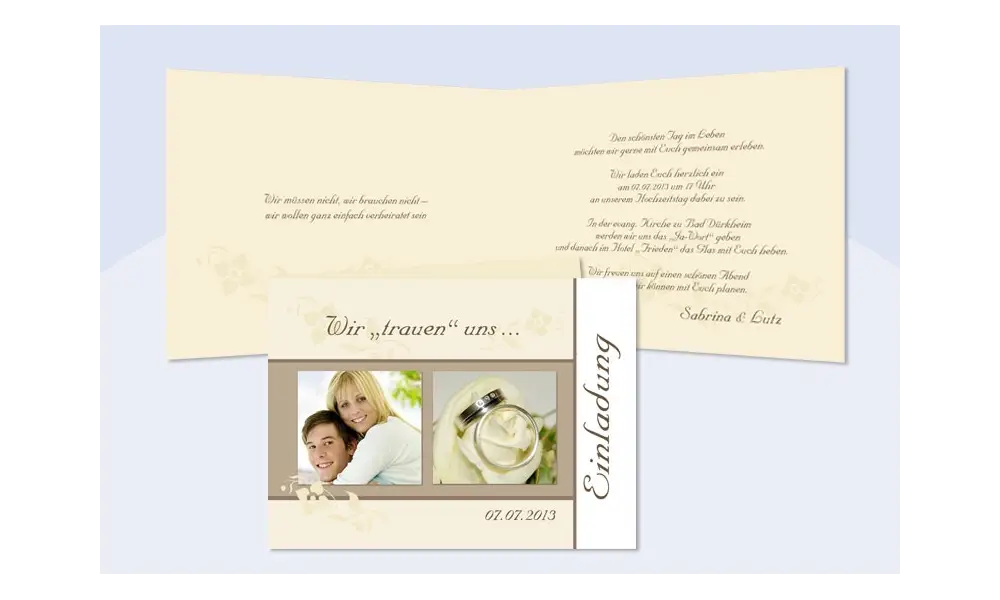 Einladungskarte Hochzeit, Klappkarte A6, creme