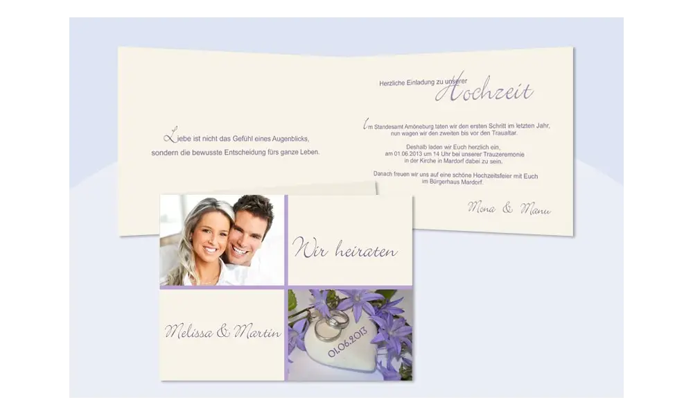 Einladungskarte Hochzeit, Klappkarte A6, Sternenblümchen