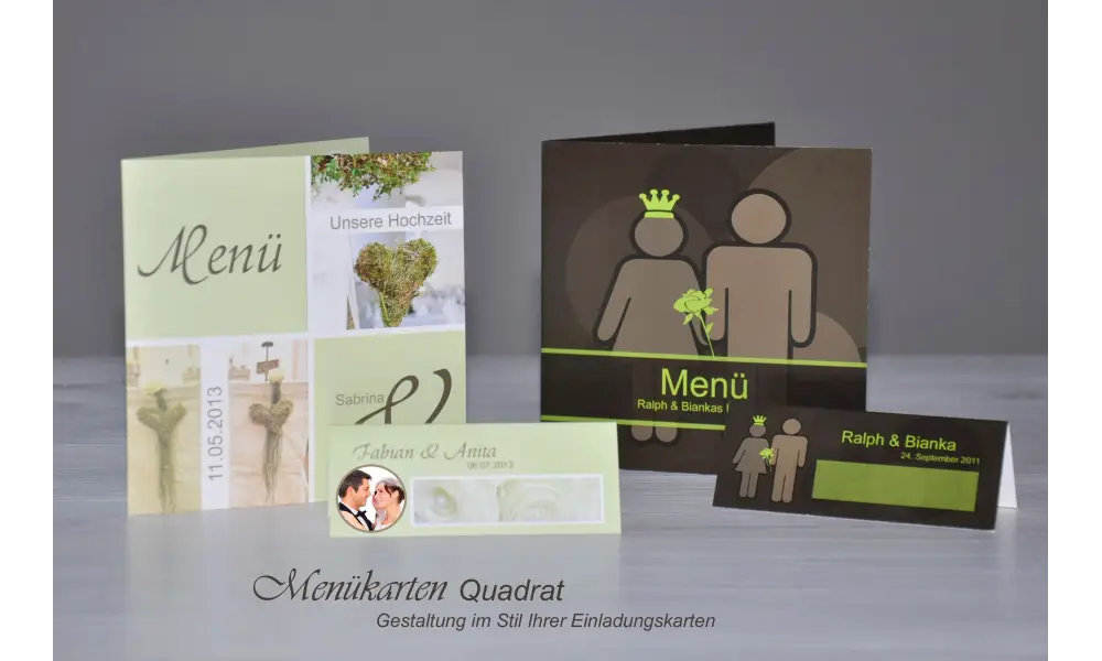 Menükarte, Getränkekarte, Hochzeitsmenü, Klappkarte Quadrat