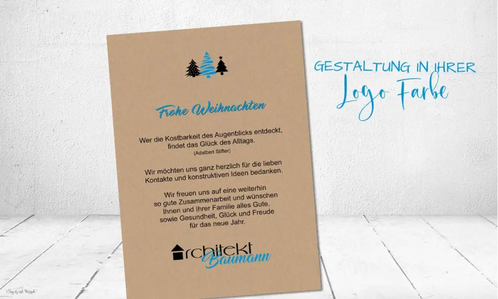 Weihnachtskarten geschäftlich auf Recyclingpapier mit Logo individuelle Postkarte Kraftpapier Optik