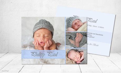 Dankeskarte Geburt Postkarte hellblau