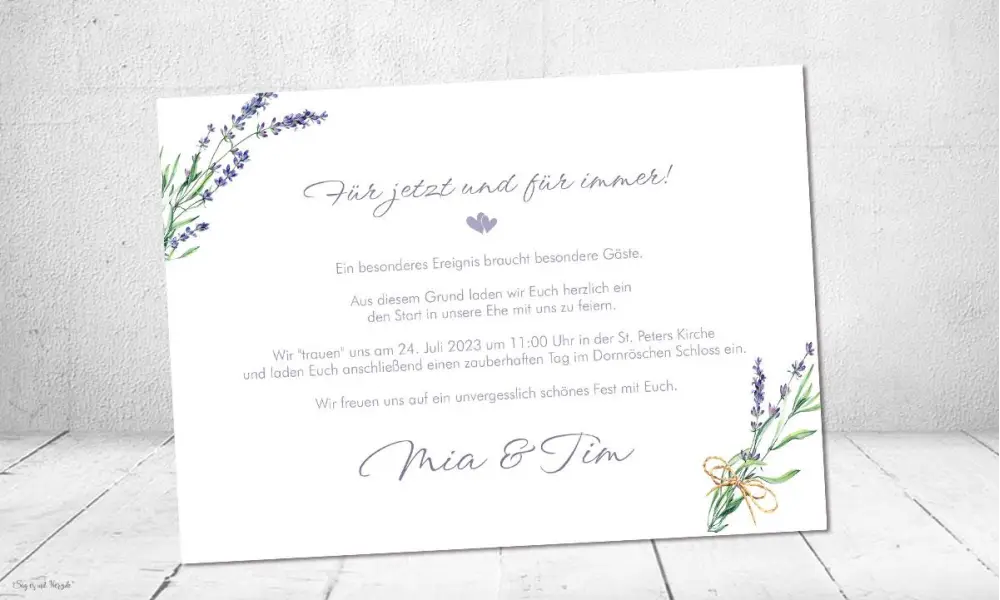 Einladungskarten Hochzeit Lavendel Postkarte lila flieder