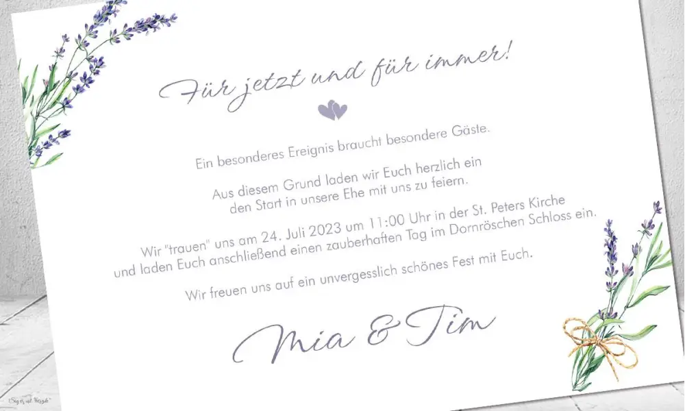 Einladungskarten Hochzeit Lavendel Postkarte lila flieder