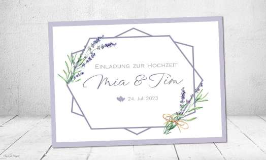 Einladungskarten Hochzeit Lavendel Postkarte lila flieder