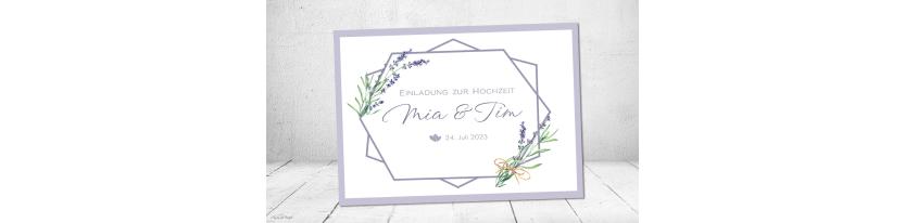 Einladungskarten Hochzeit Lavendel Postkarte lila flieder