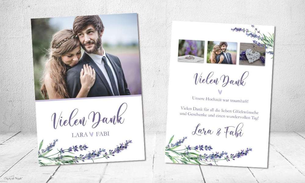 Dankeskarten Hochzeit Postkarte Lavendel flieder