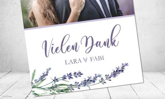 Dankeskarten Hochzeit Postkarte Lavendel flieder