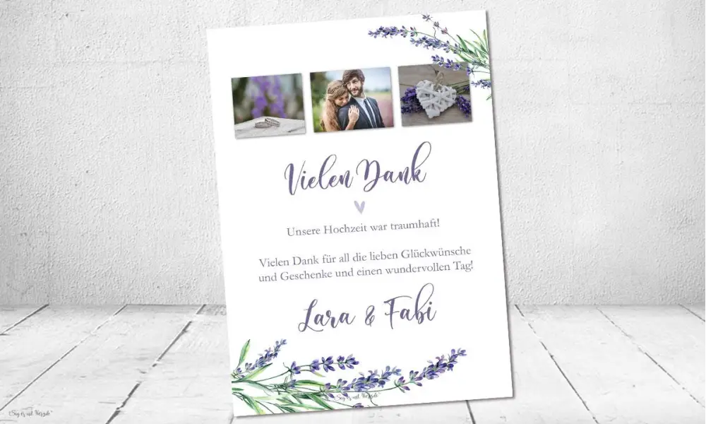 Dankeskarten Hochzeit Postkarte Lavendel flieder