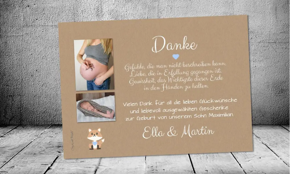 Dankeskarten Geburt Kraftpapier Fuchs