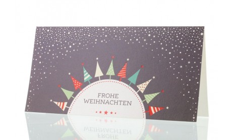Weihnachtskarte für Firmen, "Bunte Tannen"