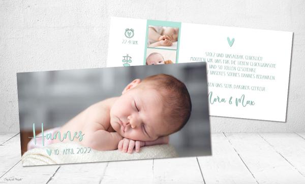 Danksagung Geburt Fotokarte türkis