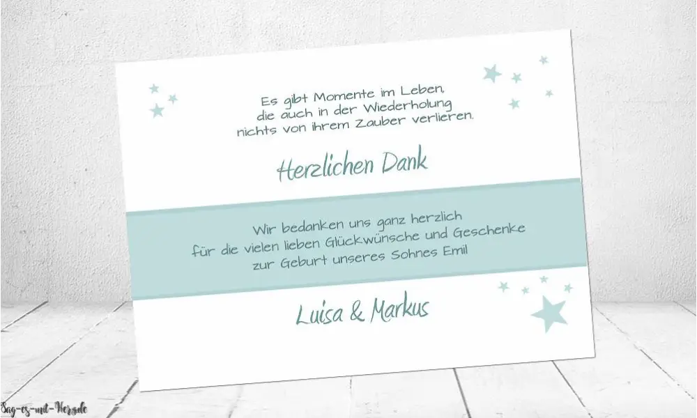 Danksagung Geburt hellblau Stern