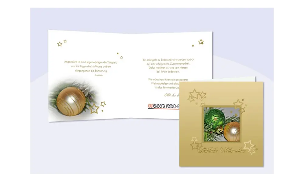 Weihnachtskarte geschäftlich für Firmen in gold mit Firmenlogo gestalten drucken lassen