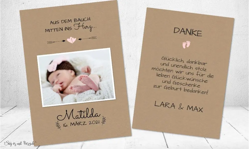 Dankeskarten Geburt Mädchen rosa