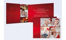 Klappkarte Weihnachten, Weihnachtskarte Klassik, 10x15 cm, 4-seitig, Nikolaus Kinder rot