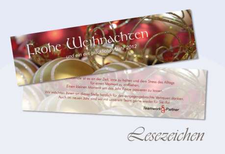 Lesezeichen Weihnachten, 5x20 cm, geschäftlich, Kugelzauber, rot gold