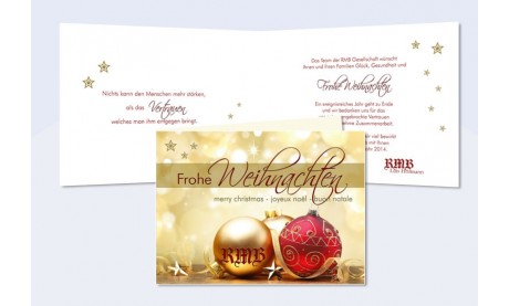 Firmen Weihnachtskarte geschäftlich mit Logo weihnachtlich gold rot Klappkarte