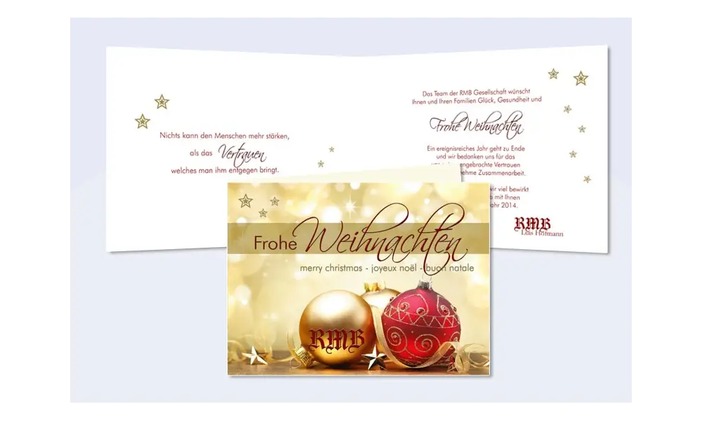 Firmen Weihnachtskarte geschäftlich mit Logo weihnachtlich gold rot Klappkarte