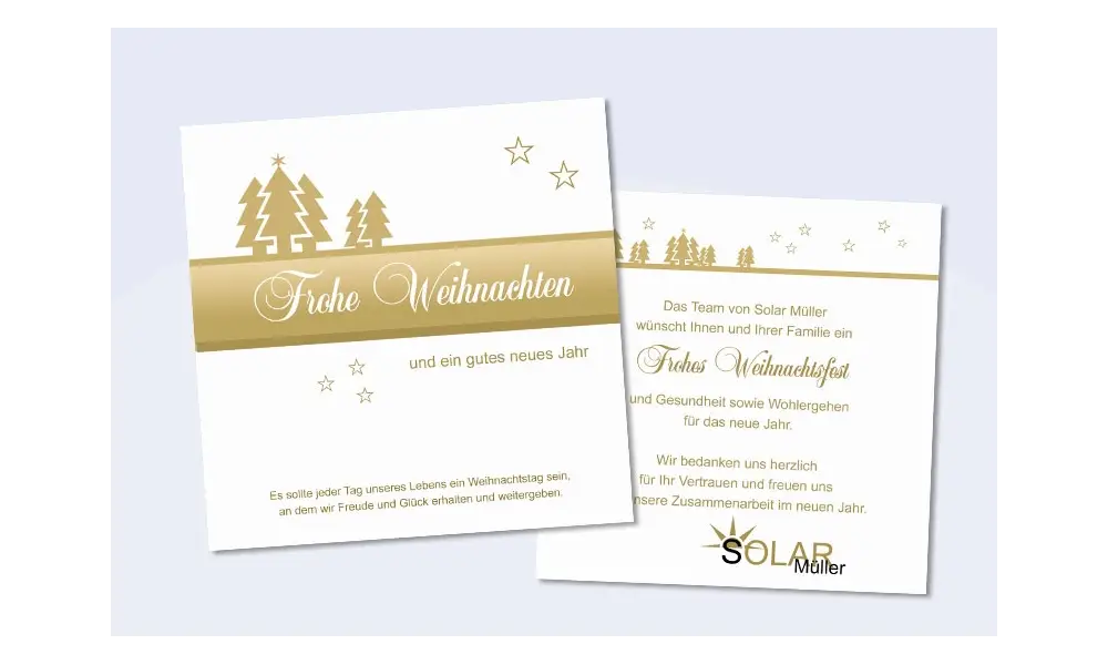 Weihnachtskarte geschäftlich mit Logo- und Firmeneindruck "Tannenzauber" gold