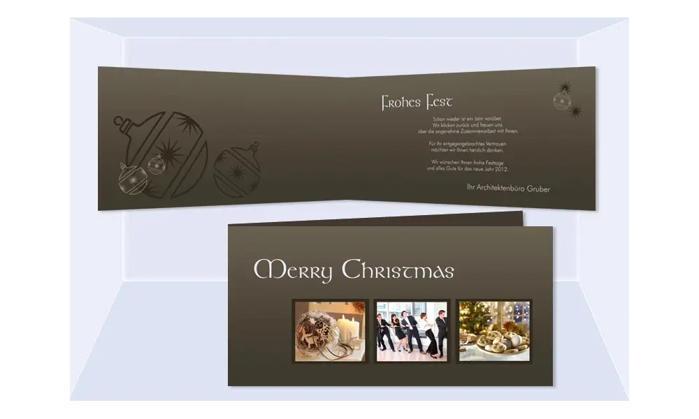 Weihnachtskarte DIN Lang, Karte Weihnachten geschäftlich "Teamgeist" braun