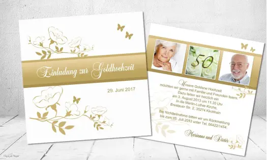 Einladung goldene Hochzeit gold