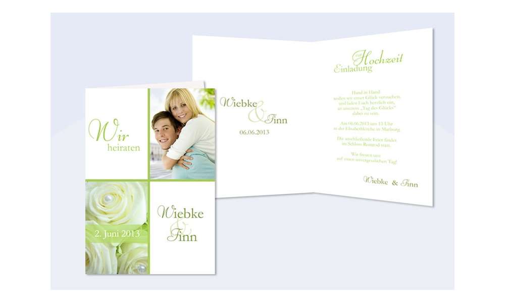 Einladungskarte Hochzeit, Klappkarte A6, Rosenblüten creme