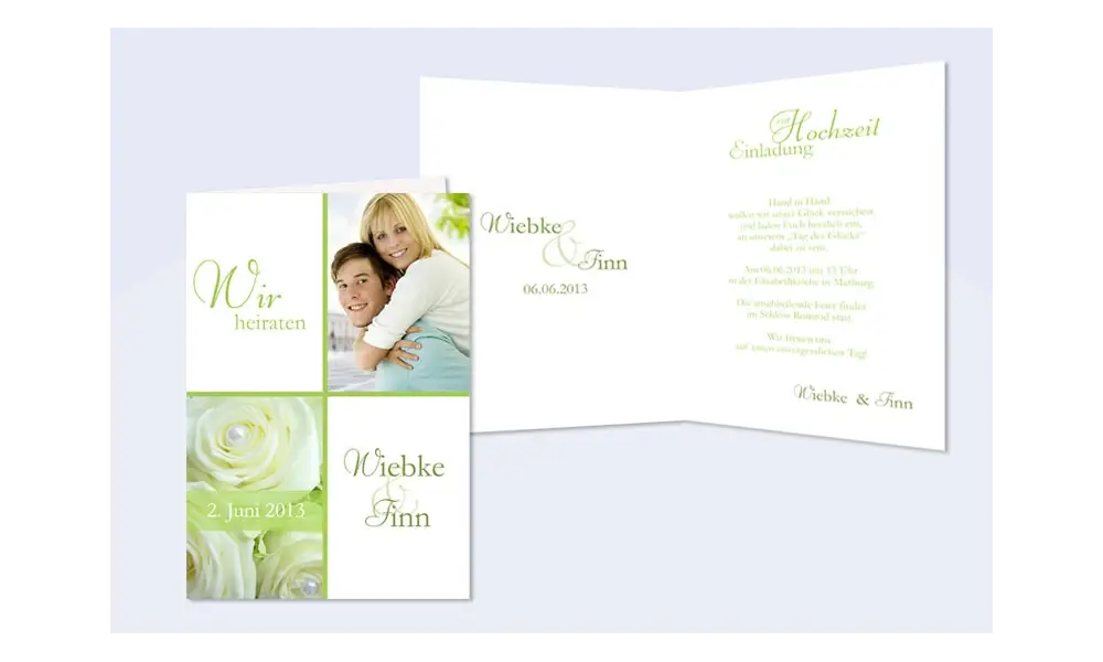 Einladungskarte Hochzeit, Klappkarte A6, Rosenblüten creme