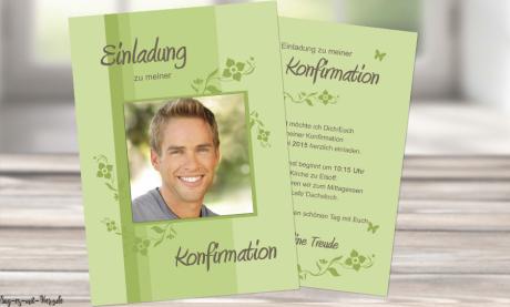 Einladungskarten Kommunion mit Bild grün