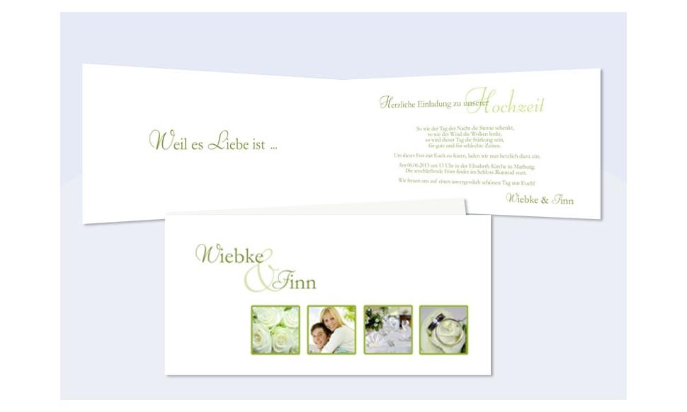  Einladungskarte Hochzeit DIN Lang, weiß grün